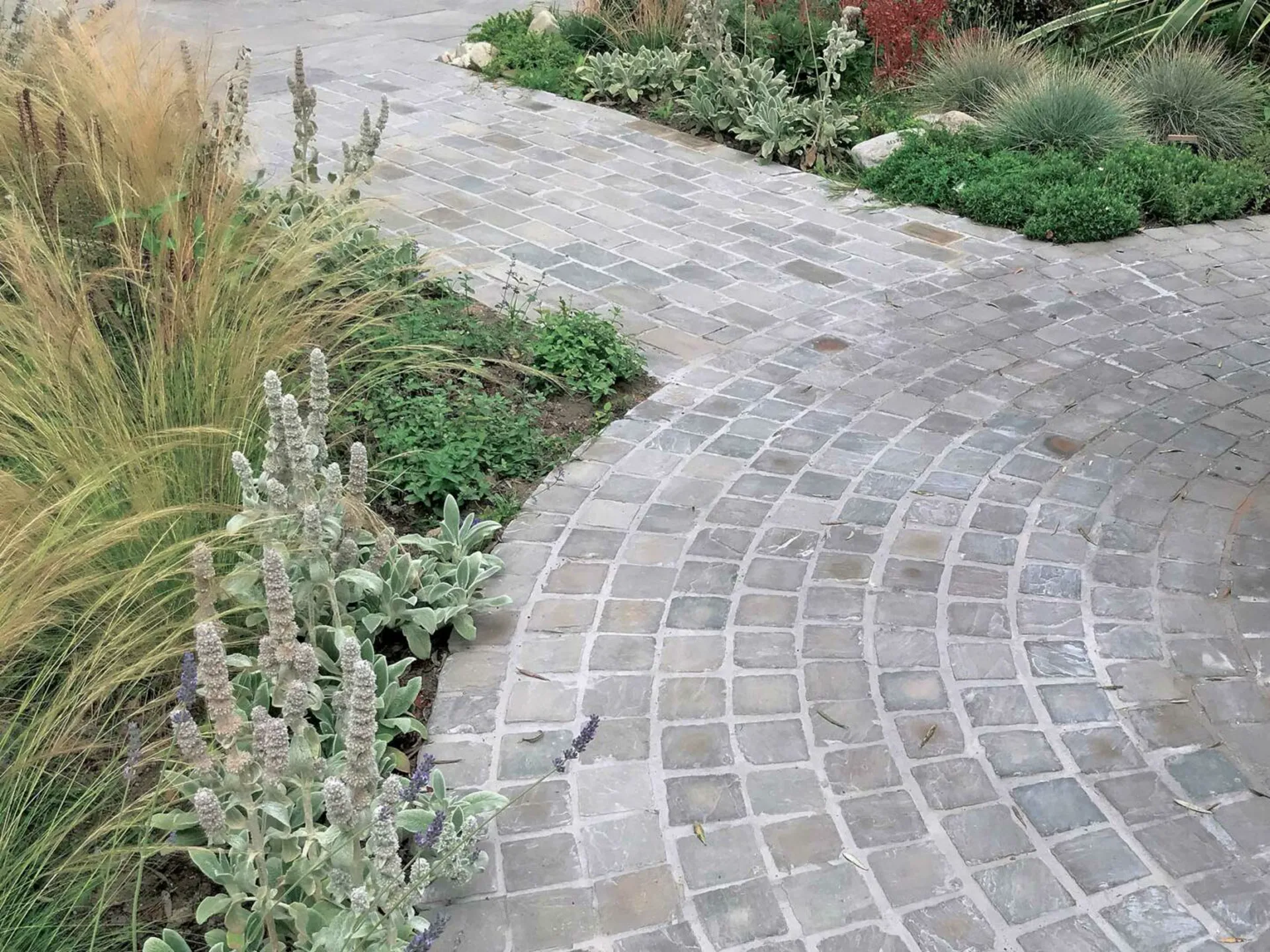 Elegant cobblestone courtyard walkway